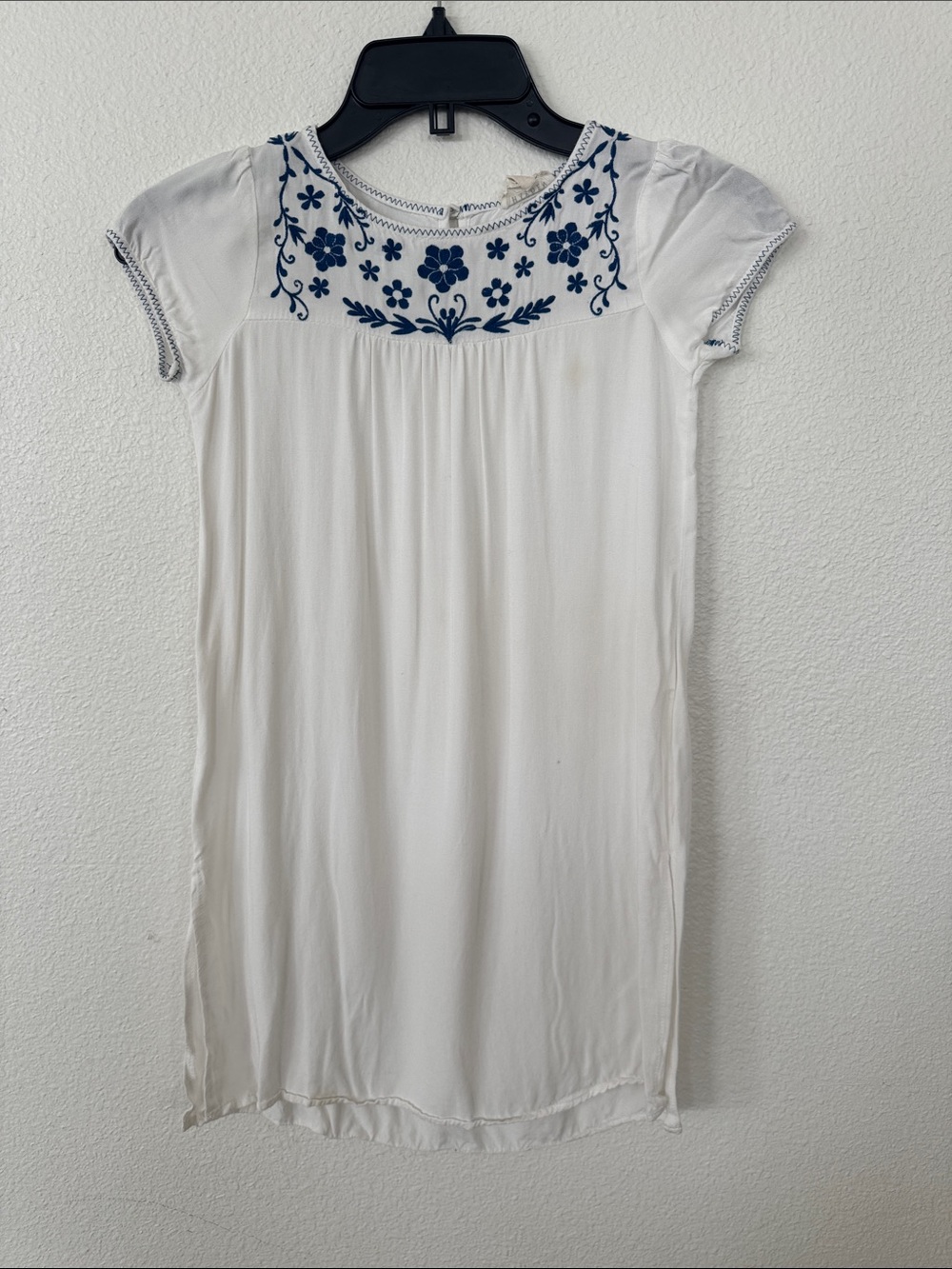 Hayden White Tunic with Navy Floral Embroidery